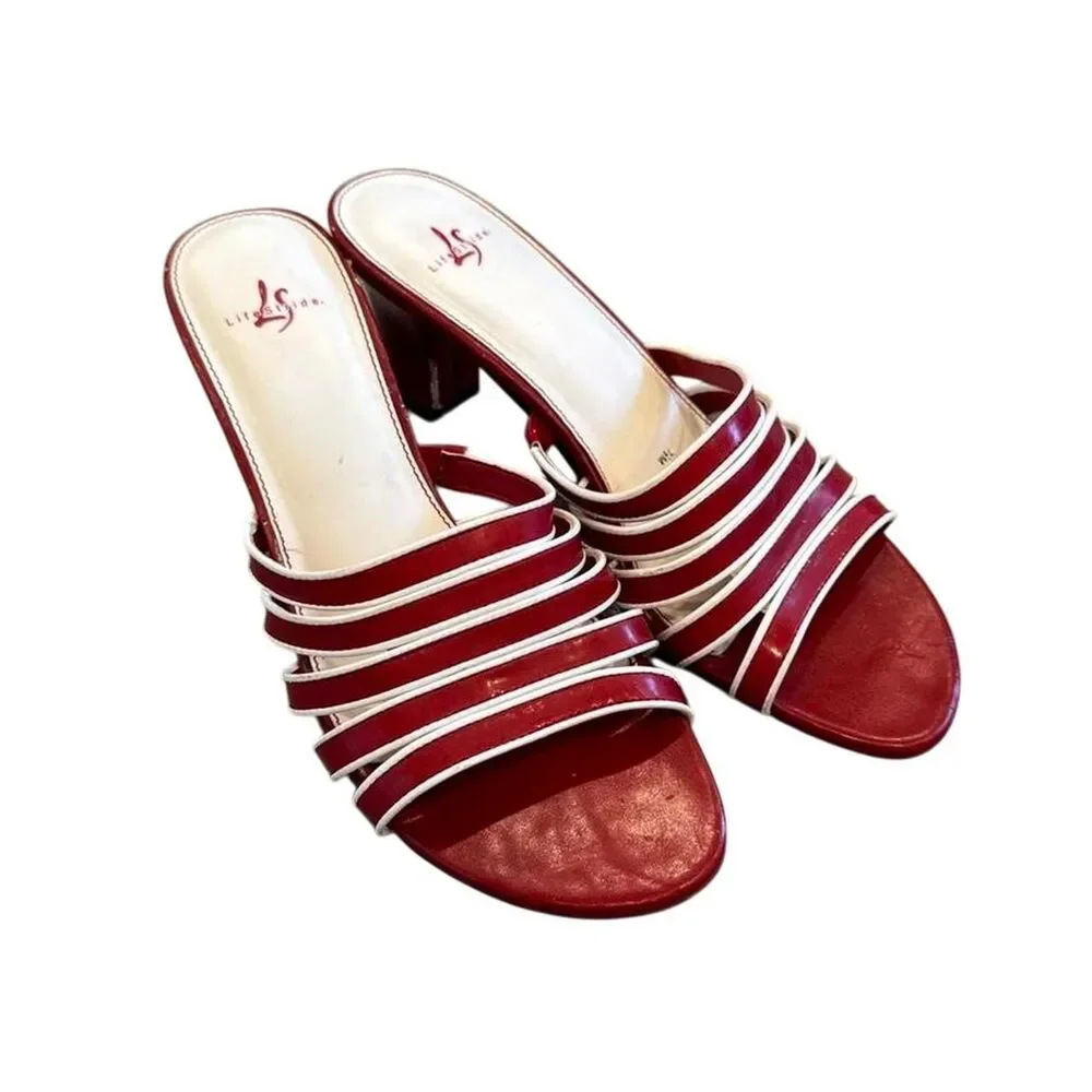 Red White Strappy Wedge Heels Y2K 3in Sandals Size 7.5
